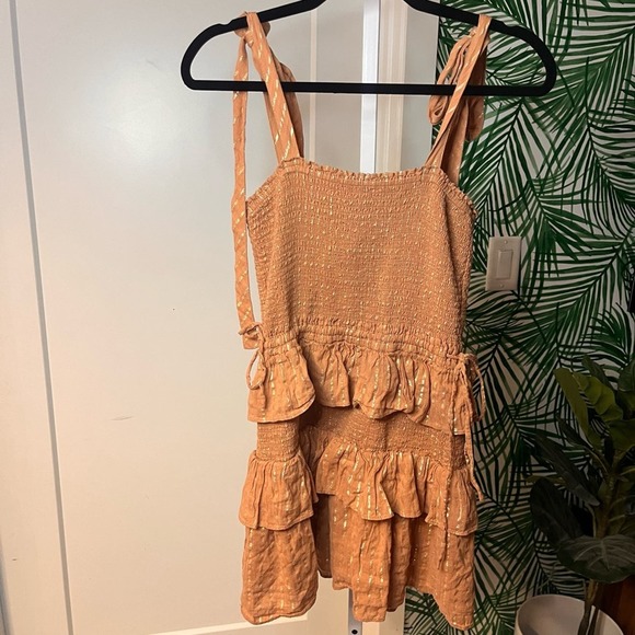 House of Harlow 1960 Shimmer Smocked Tiered Mini Dress Small - Picture 6 of 13